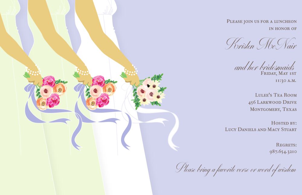 Bride and Bridesmaids on Periwinkle Invitation