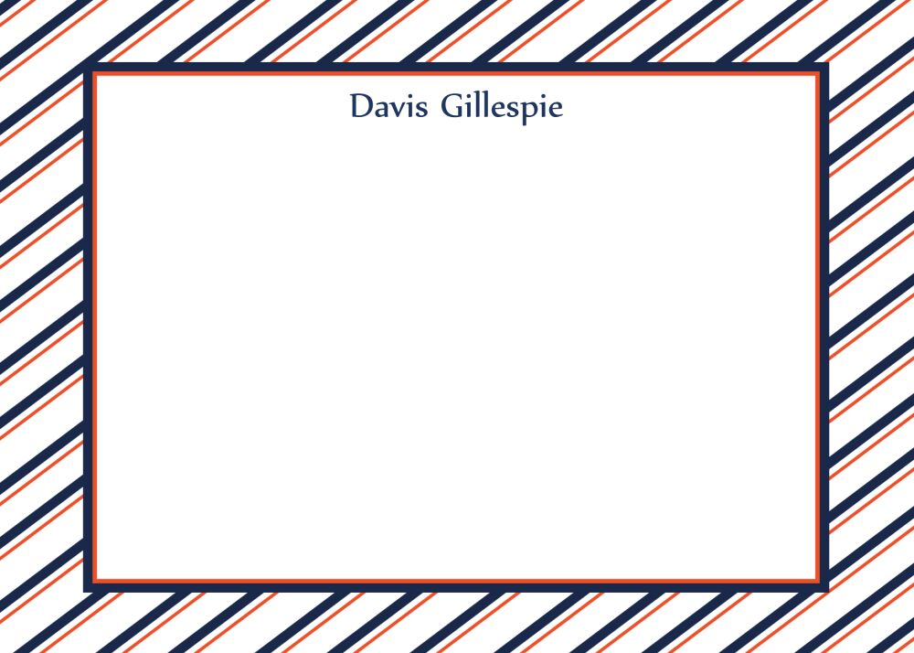 Navy and Orange Striped Border Notecard
