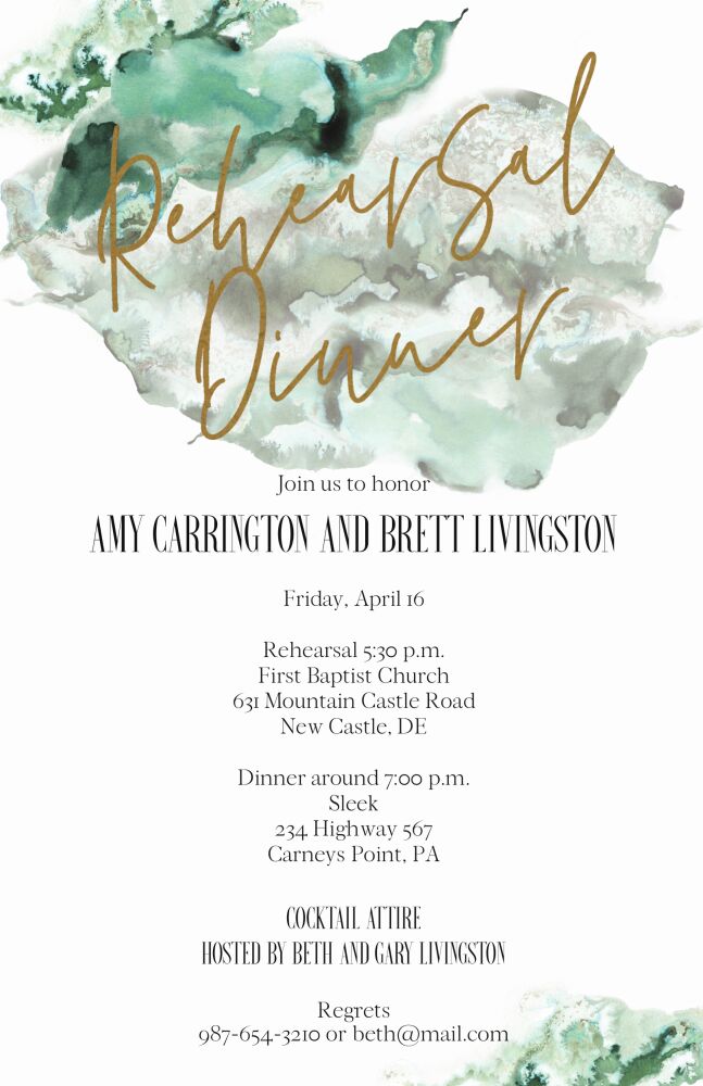 Green Agate Stone Foil Rehearsal Dinner Invitation