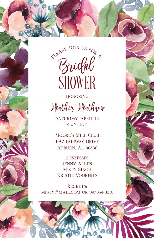 Burgundy Floral Border Invitation