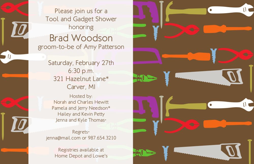 Tool and Gadget shower invitation