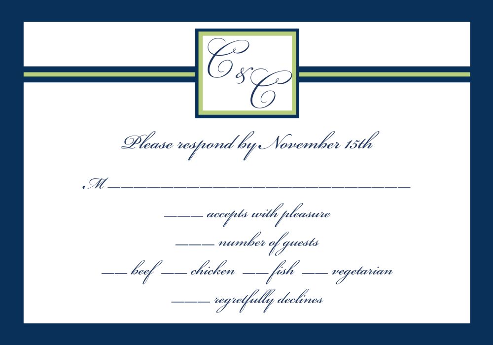 Initial or Monogram Navy Reply Card 