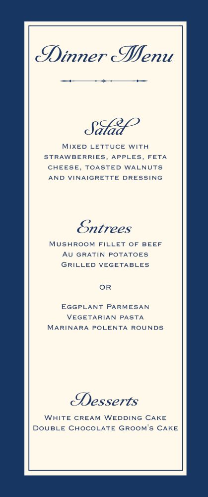 Simply Sophisticated Navy Menu