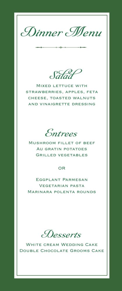 Simply Sophisticated Green Menu