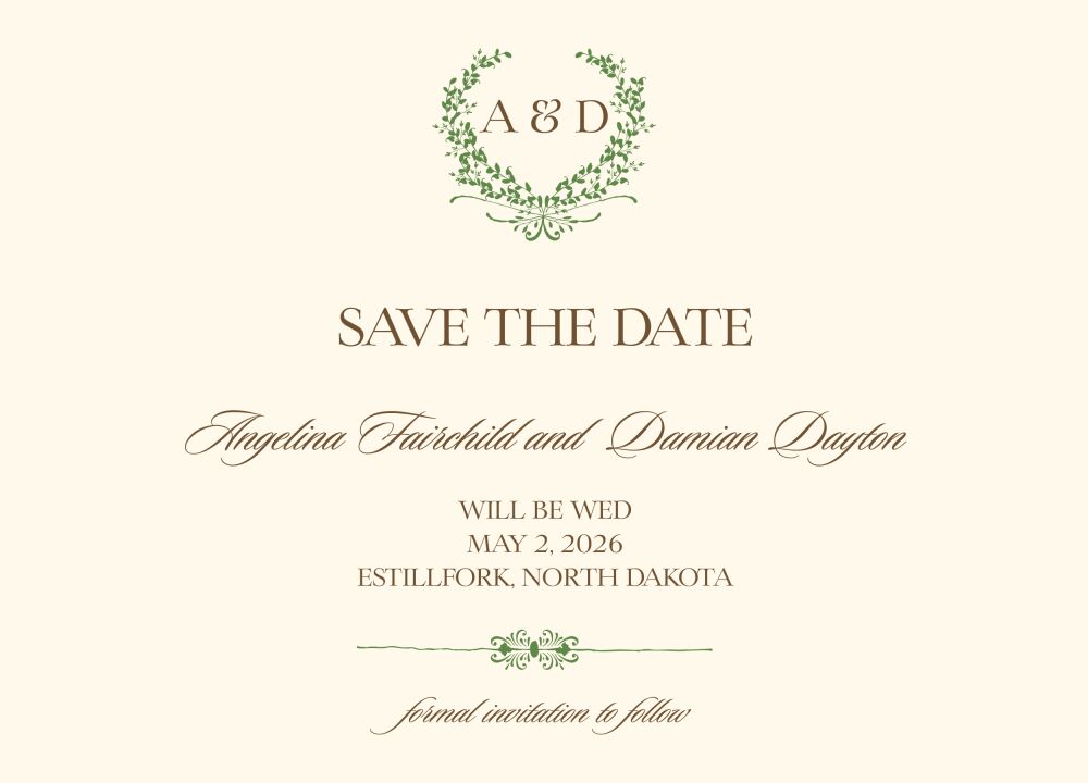 Green Wreath Save The Date Card