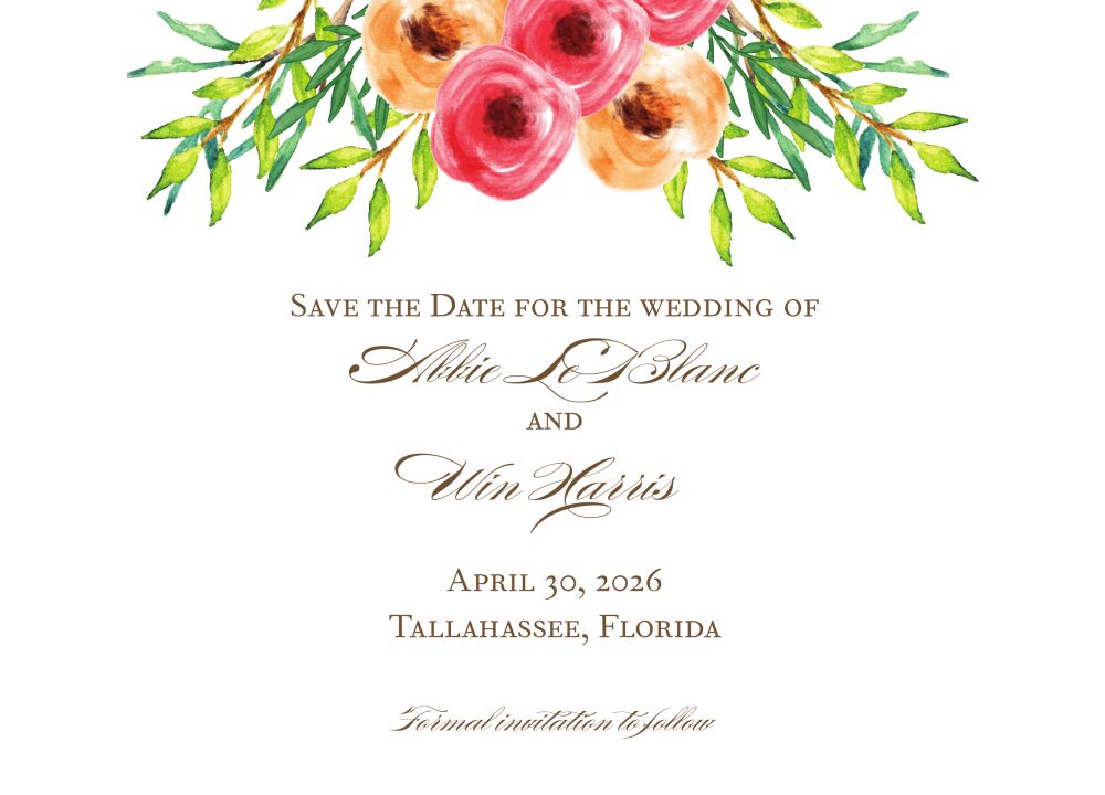 Watercolor Florals Save The Date Card