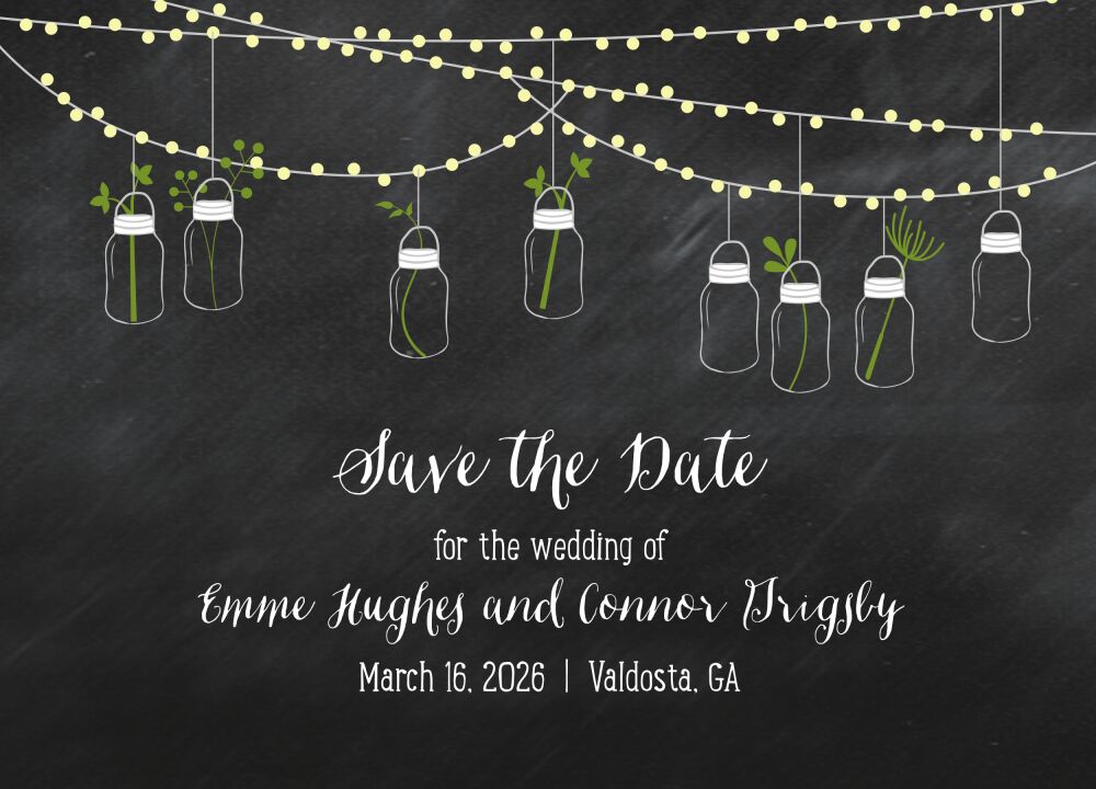 Mason Jar String Lights Save The Date Card