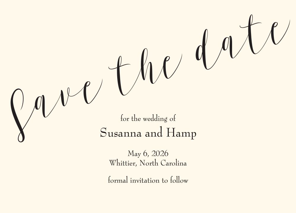 Slanted Script Save The Date Card