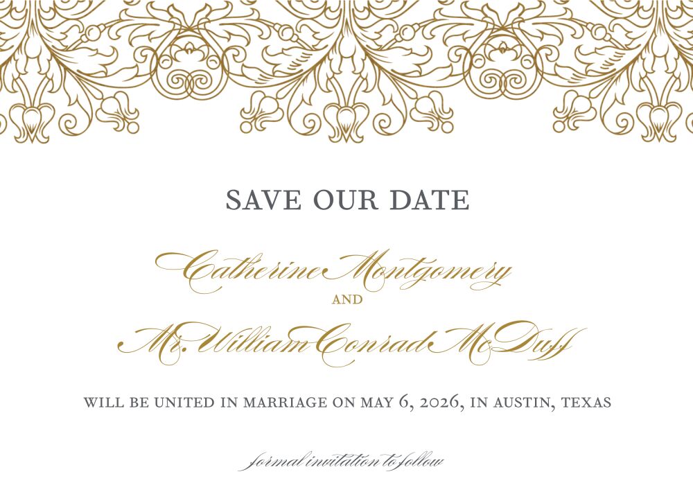 Gilded Lace Foil-Pressed Save The Date Card