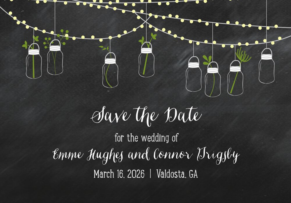 Mason Jar String Lights Save The Date Postcard