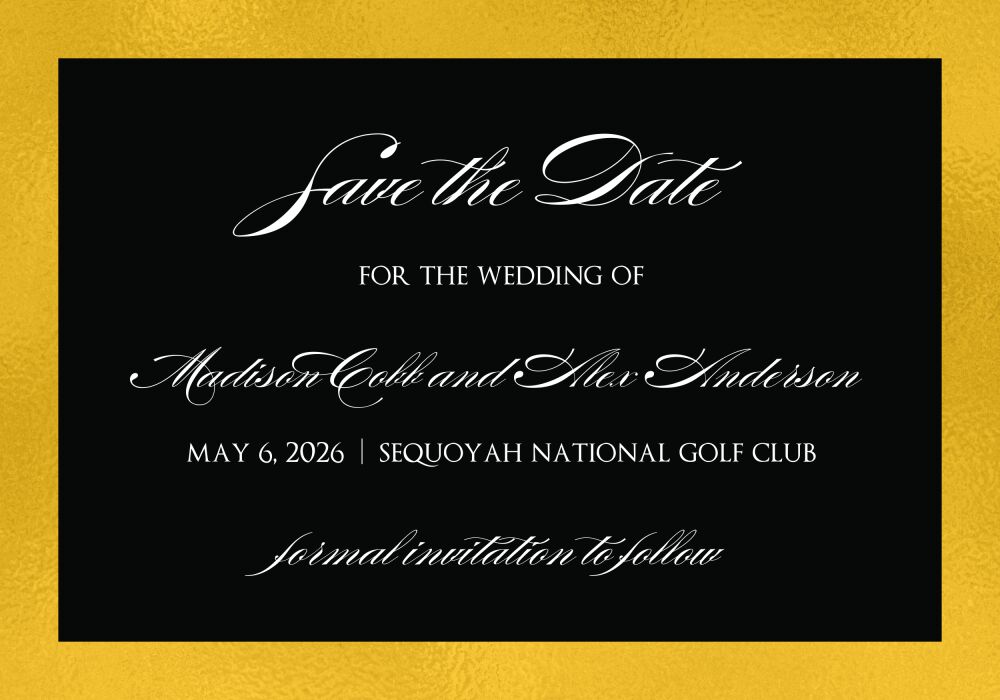 Black & Gold Save The Date Postcard