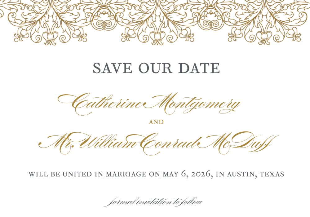 Gilded Lace Save The Date Postcard