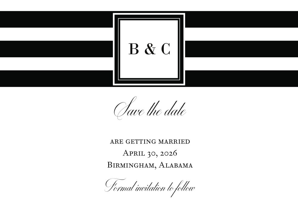 Black and White Stripes Save the Date Postcard