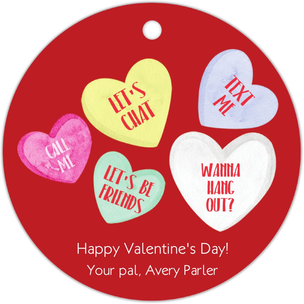 Text Hearts Round Hanging Gift Tag