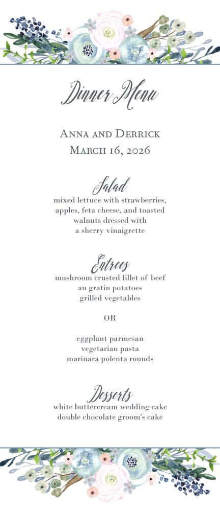 Watercolor Florals Menu