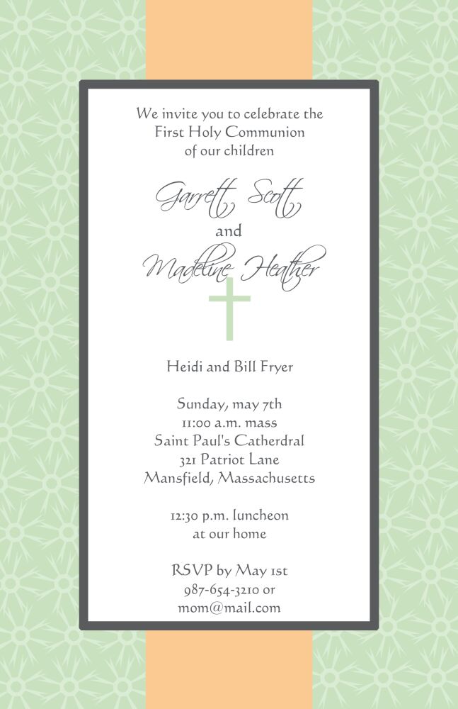 Green and peach cross invitation