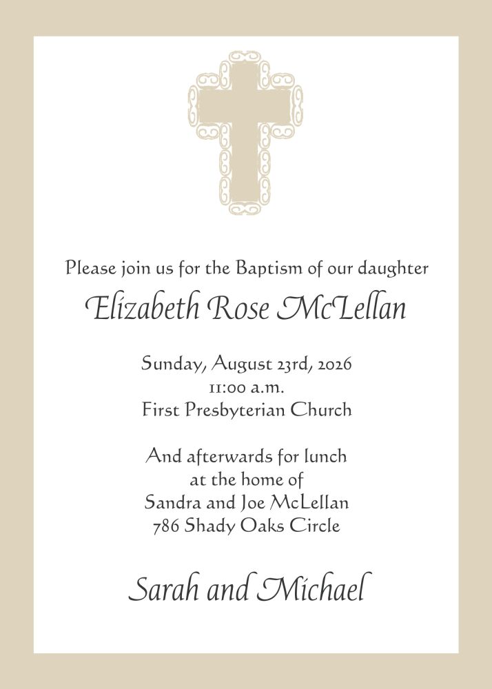 Beige Baptism Invitation