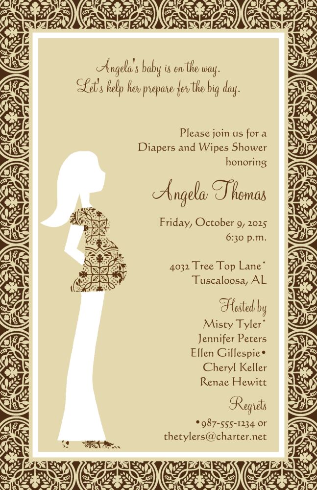 Beige Pregnant Lady Invitation