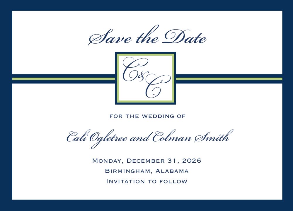 Initial or Monogram Navy Save The Date Card 