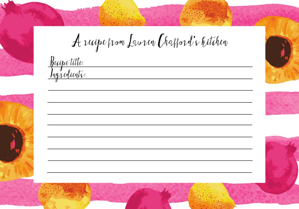 Watercolor Fruit And Stripes Recipe Card