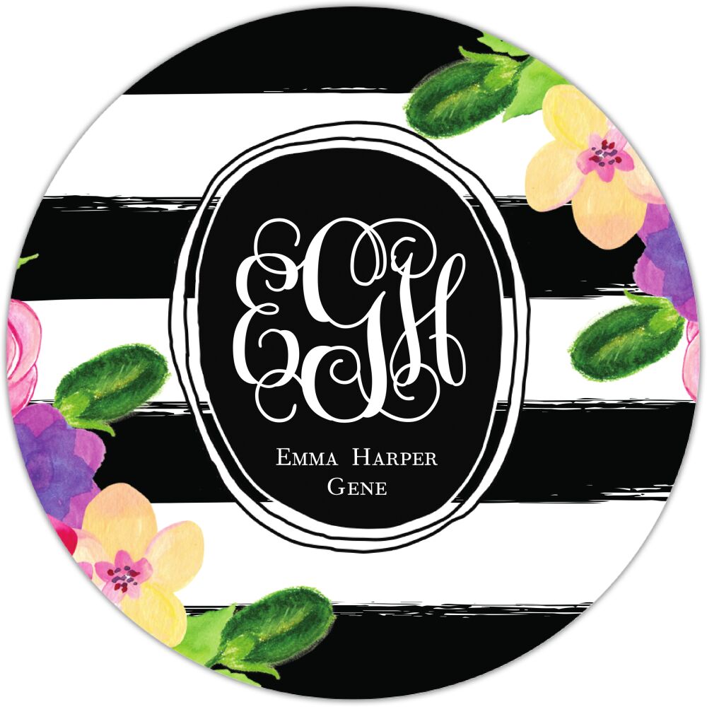 Floral Monogrammed Circle Gift Sticker