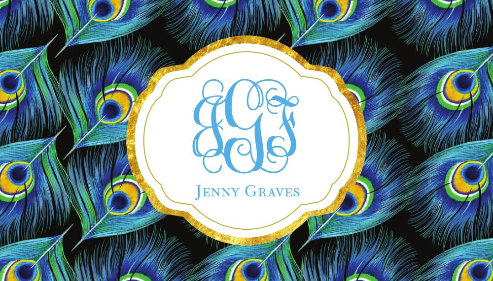 Peacock Feathers Enclosure Card With Glittery Gold Frame