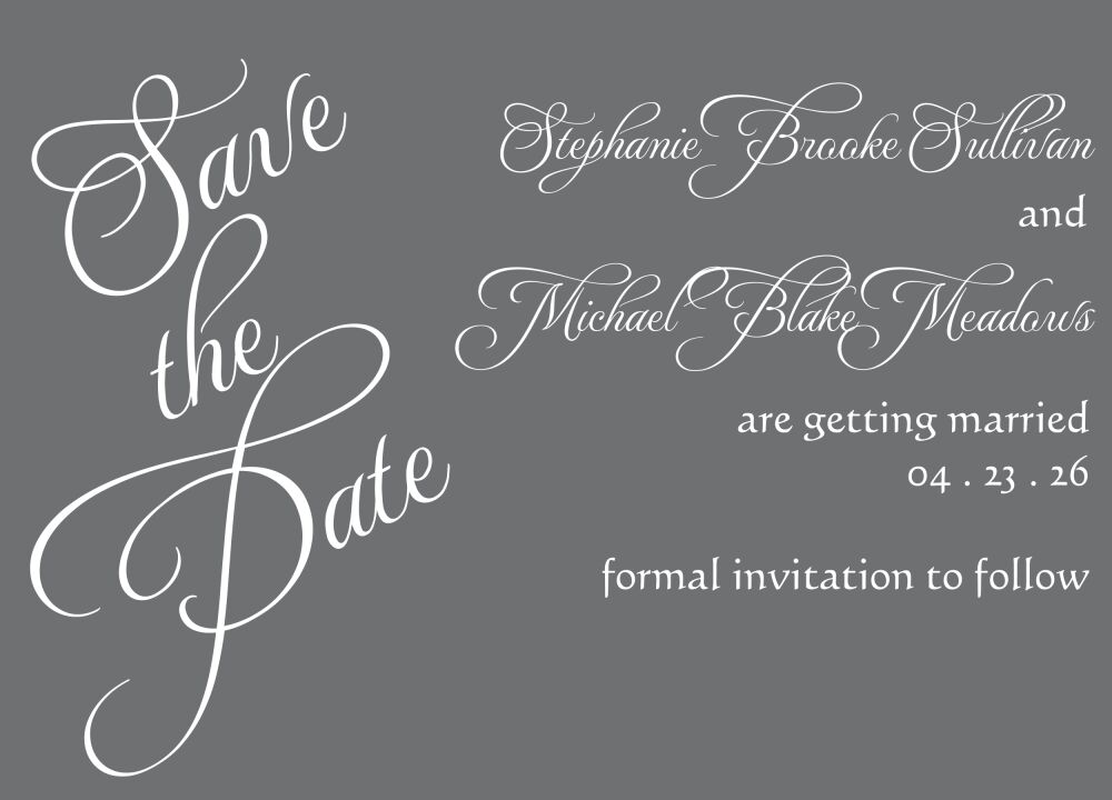 Grey Calligraphic Names Save The Date Card