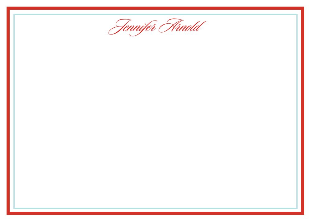 Simple Red and Seafoam Blue Bordered Flat Notecard
