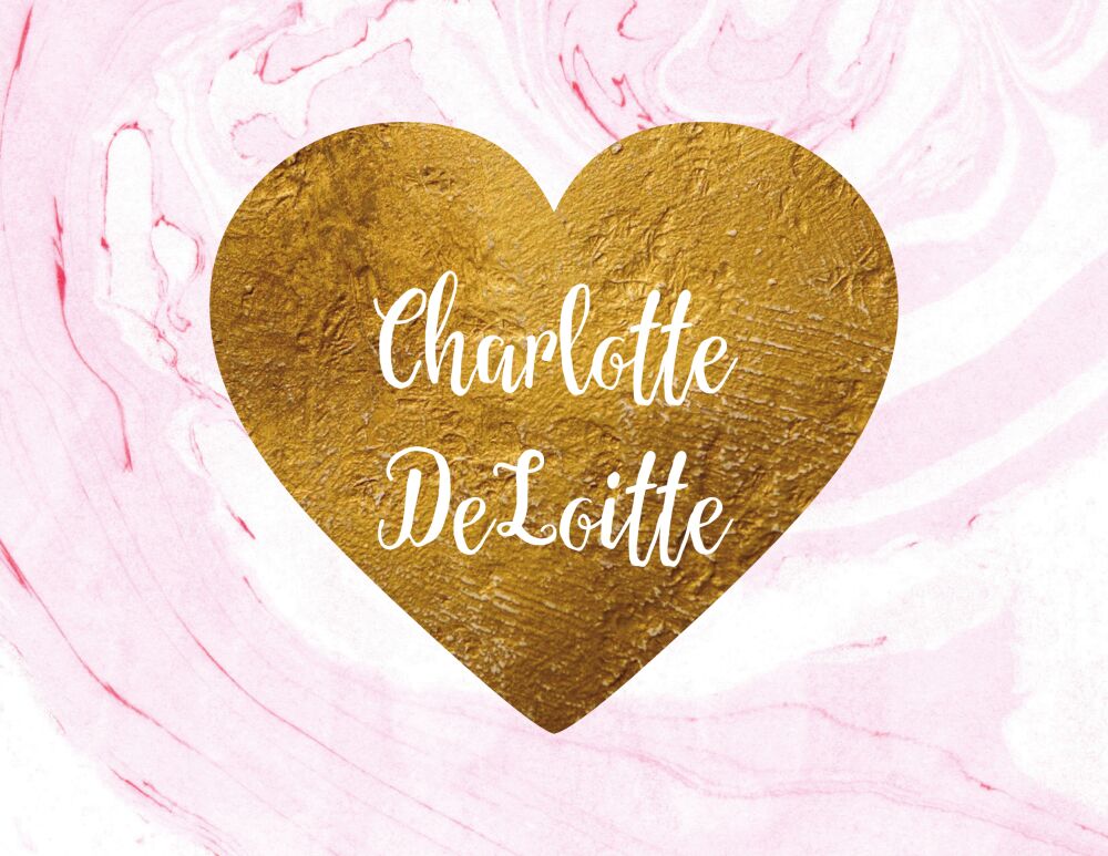 Pink Marbled Glitter Gold Heart Folded Note