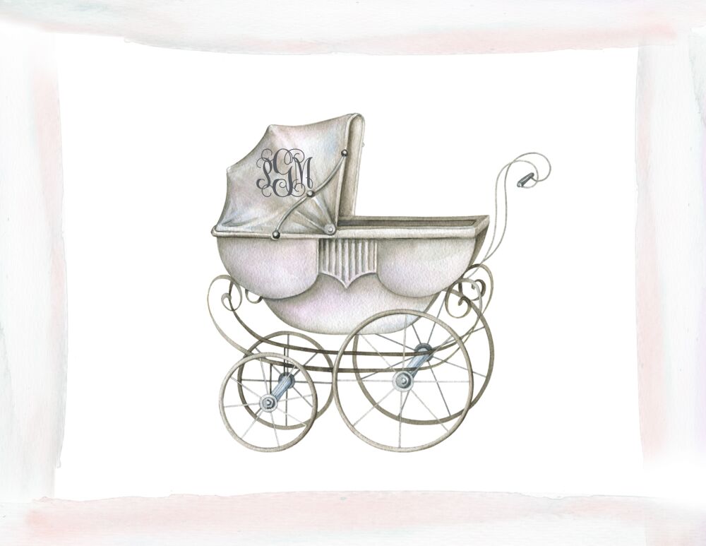 Watercolor Carriage-Girl Folded Note
