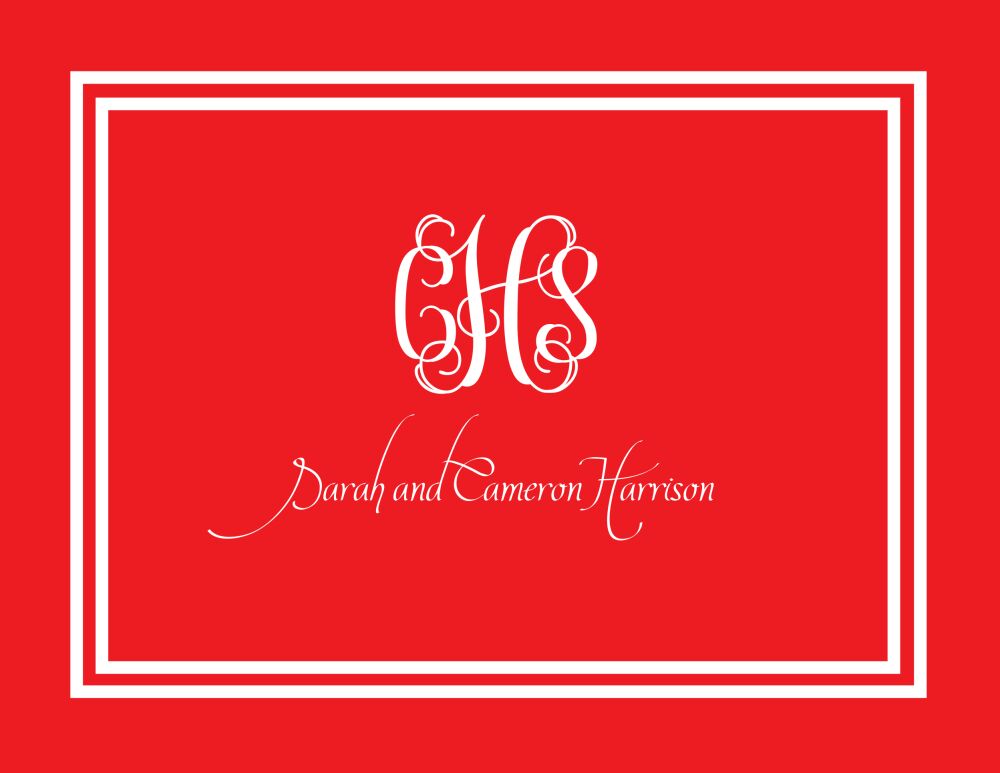 Red and White Initial or Monogram Notecard