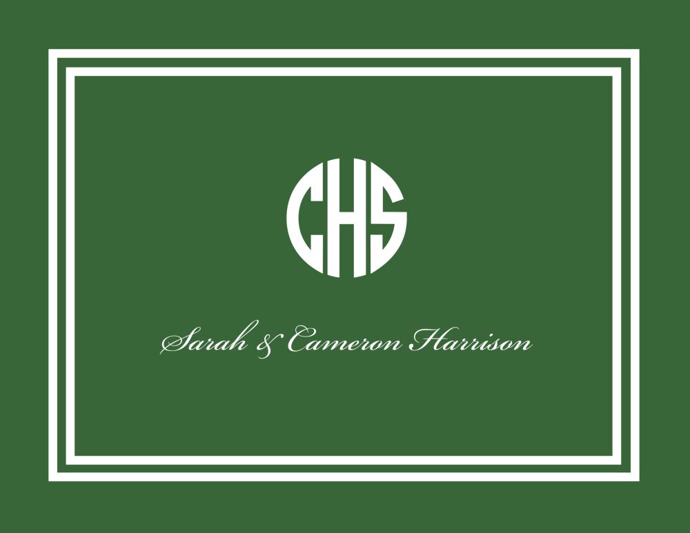 Green and White Initial or Monogram Notecard