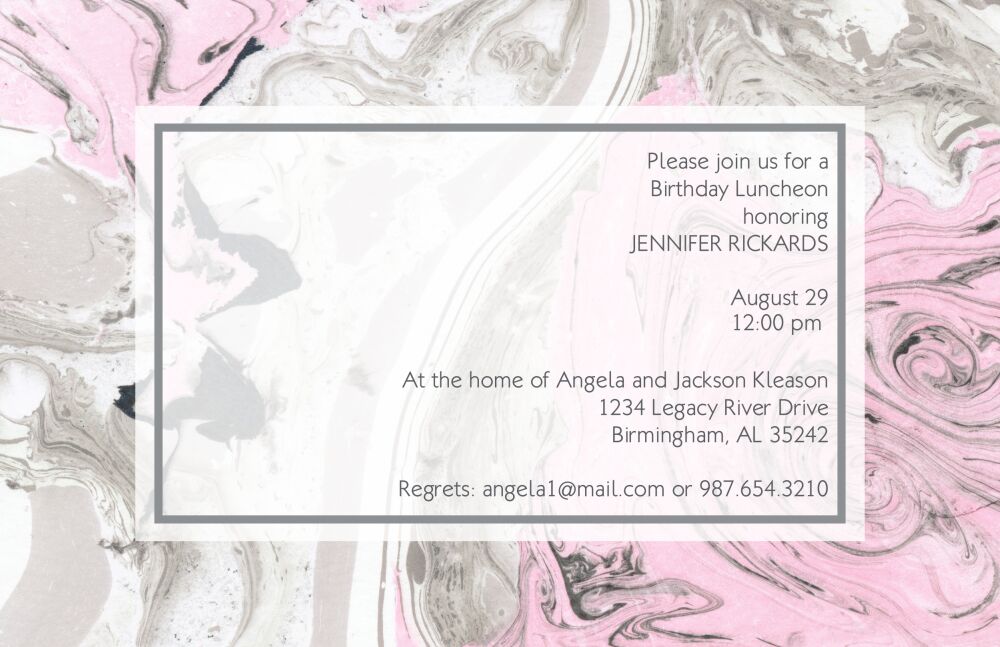 Pink and Silver Marbled Invitation
