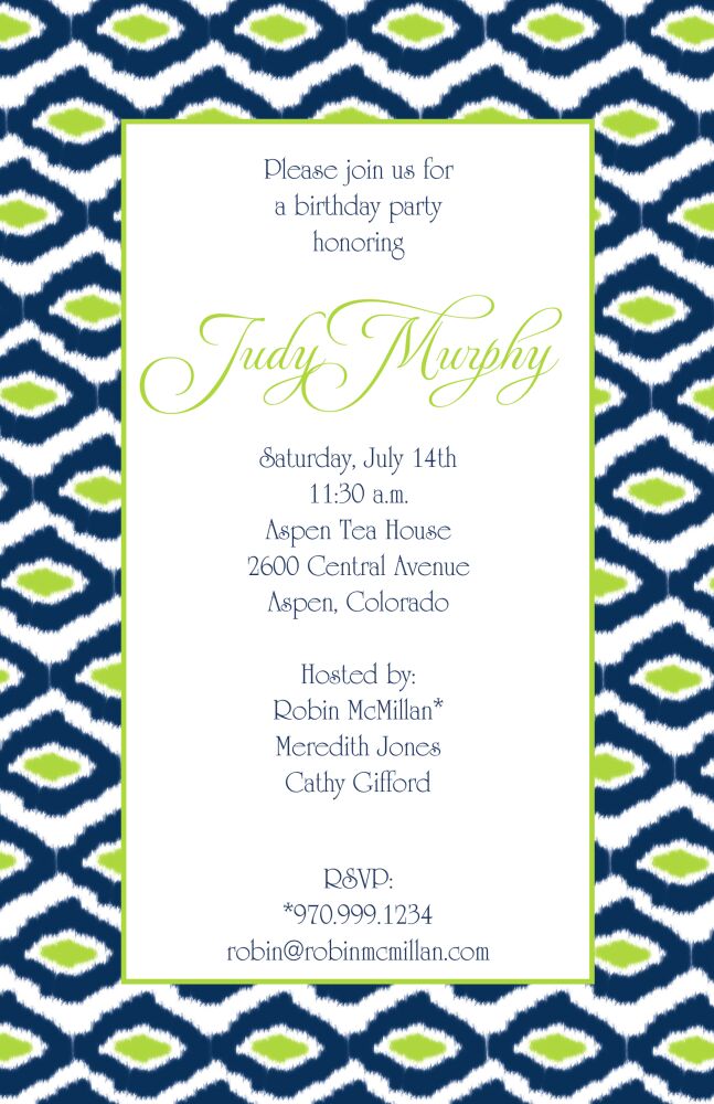 Navy and Lime Green Ikat Invitation