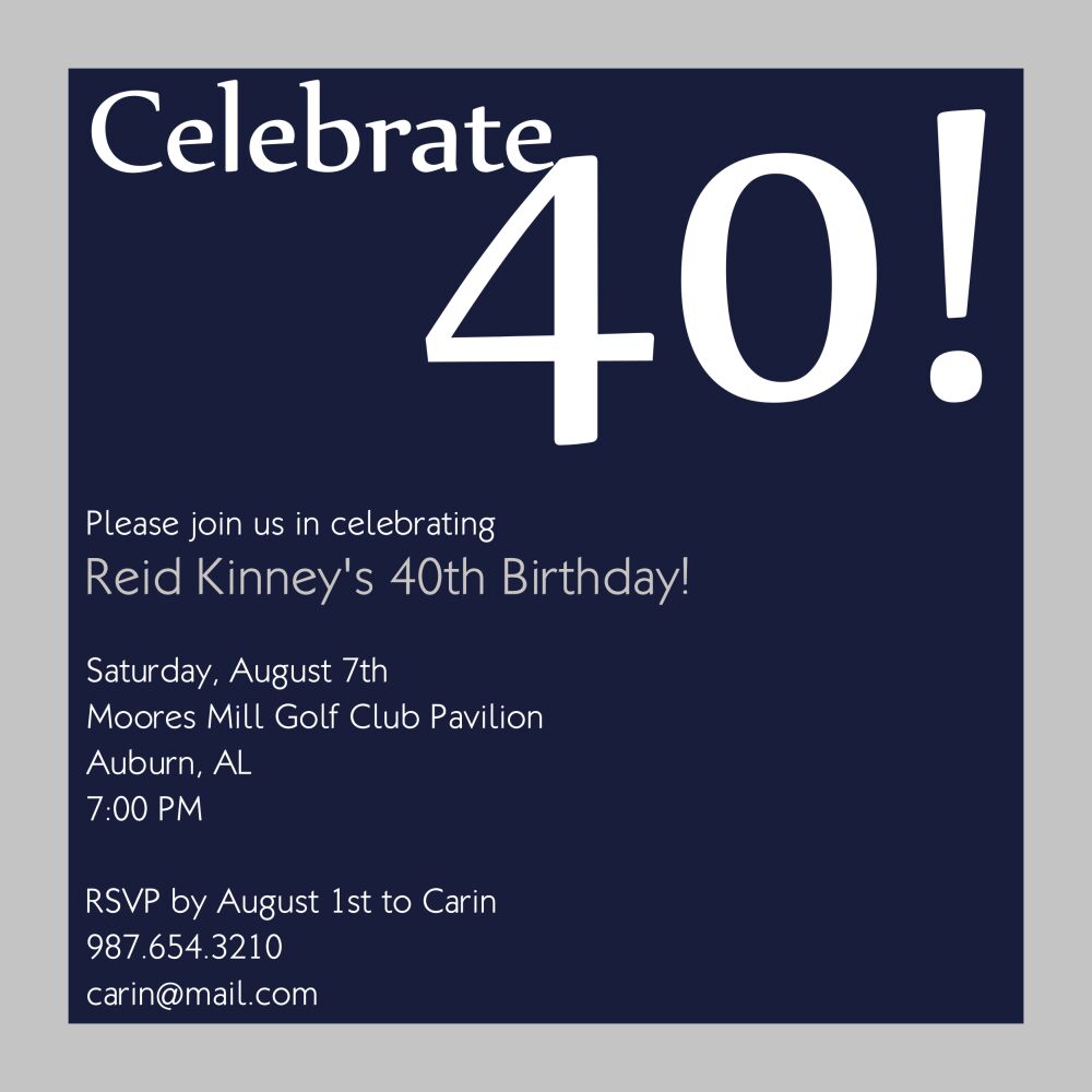 Navy and silver birthday invitation