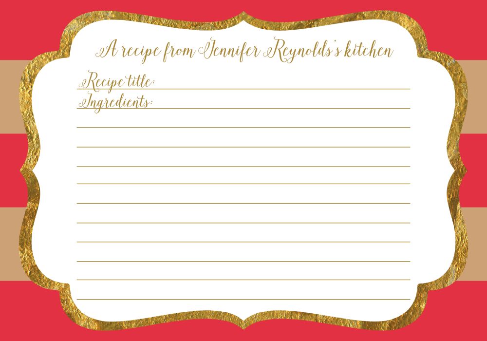 Salmon & Taupe Glitter Frame Recipe Card