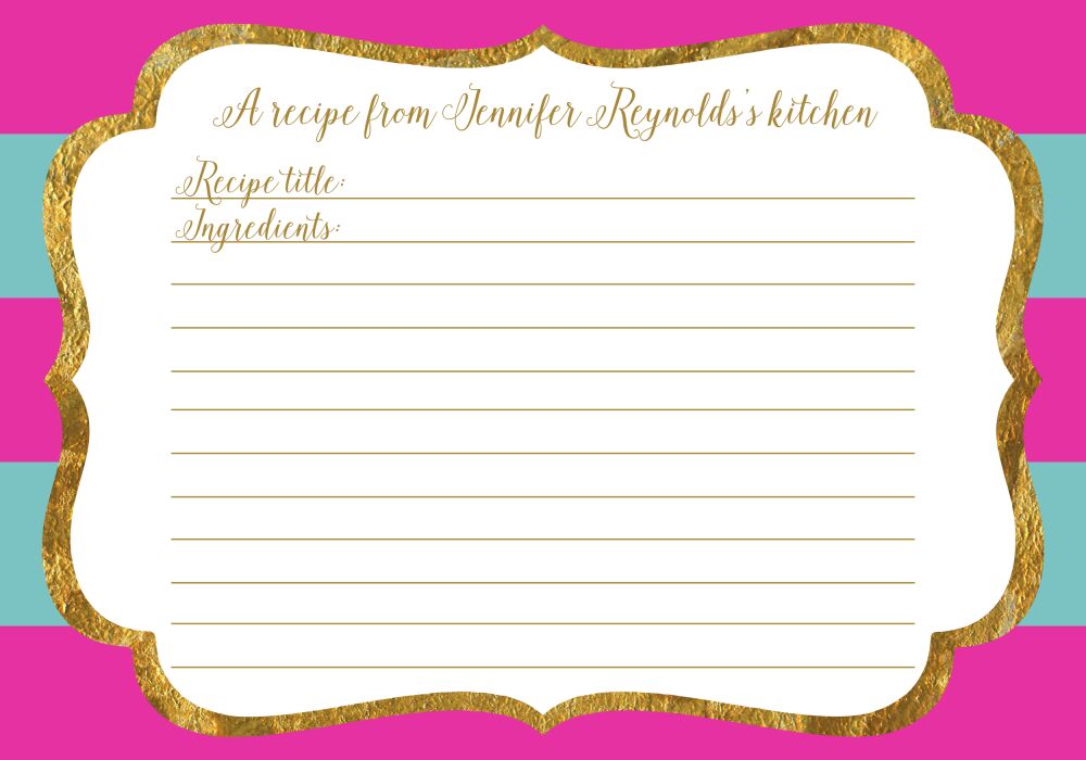 Hot Pink & Teal Glitter Frame Recipe Card