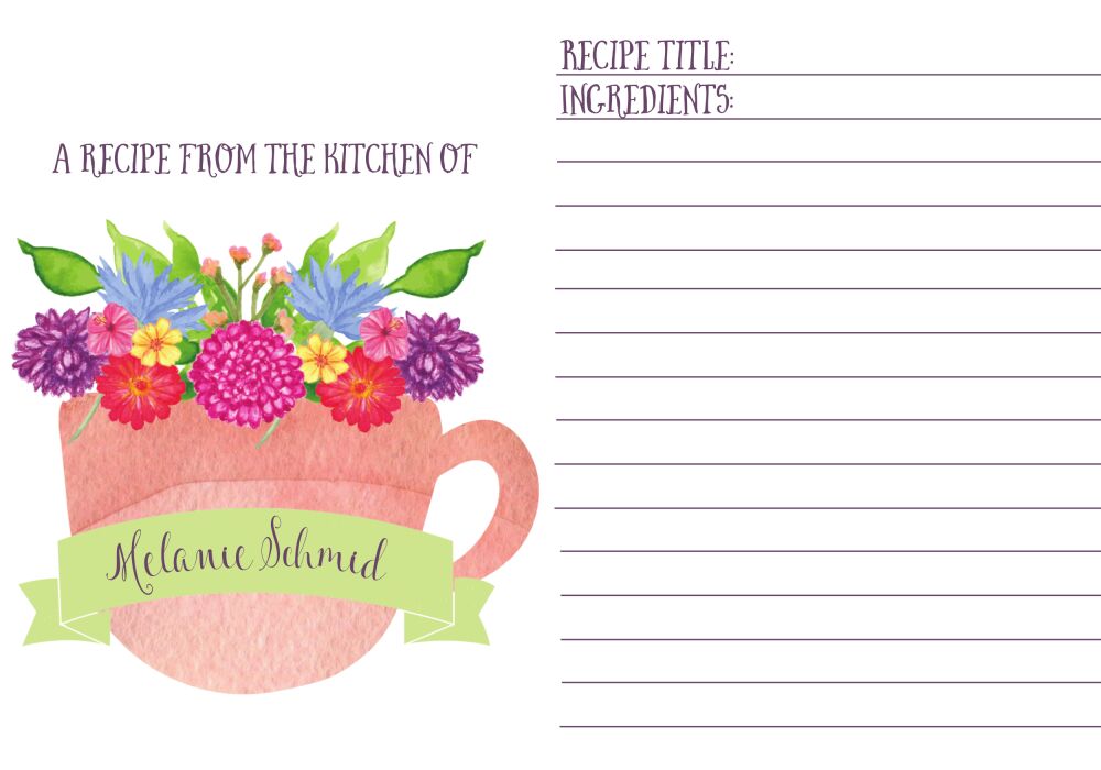 Floral Teacup Recipe Card