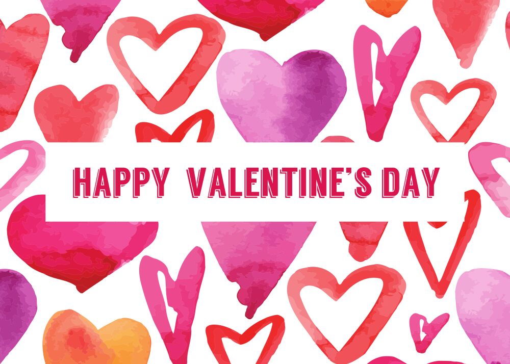 Watercolor Hearts Valentine Card