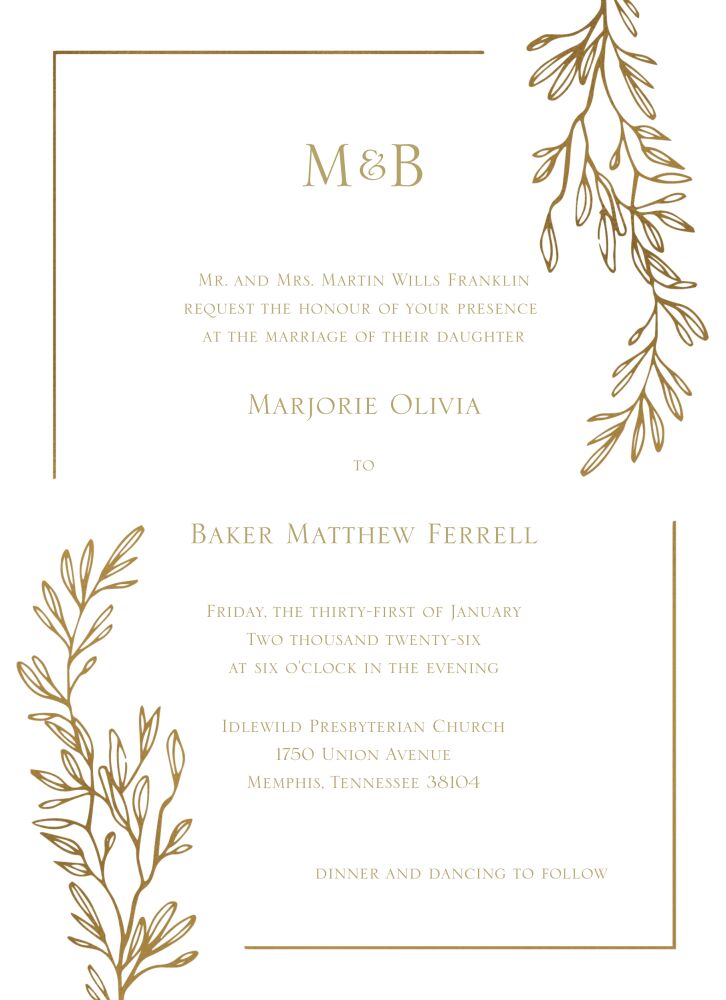 Foiled Branches Foil-Pressed Invitation