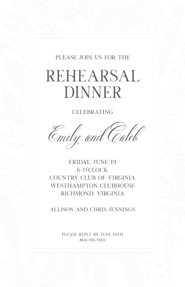 Botanical Leaves Blind Debossed Invitation
