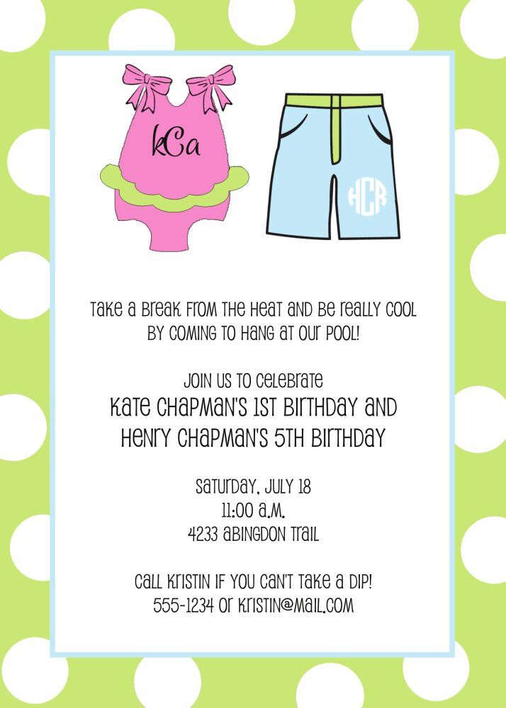 Girl and boy bathing suit invitation