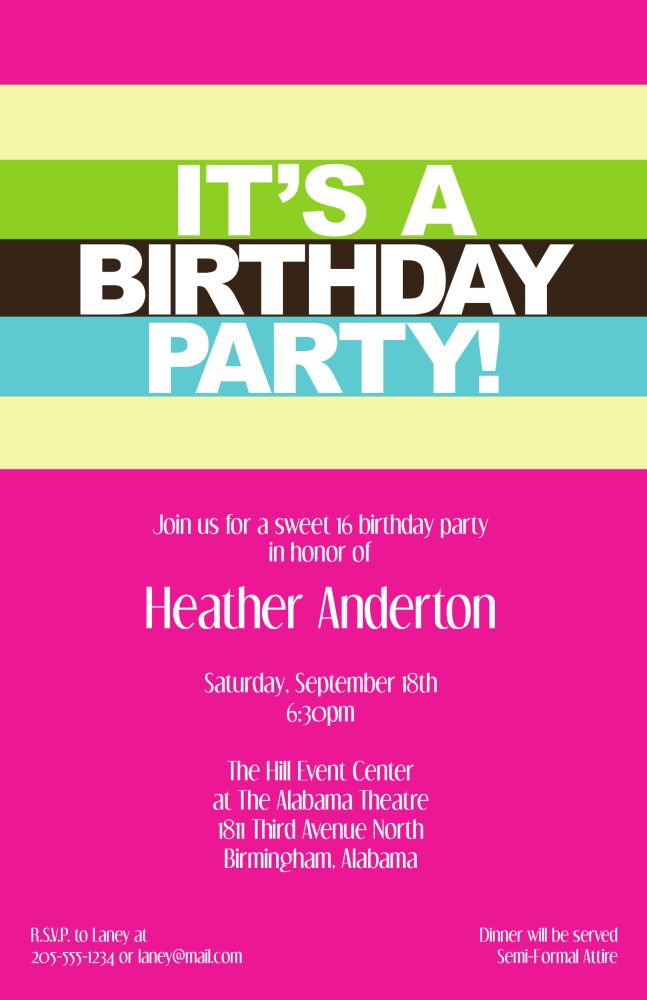Bright stripes birthday invitation