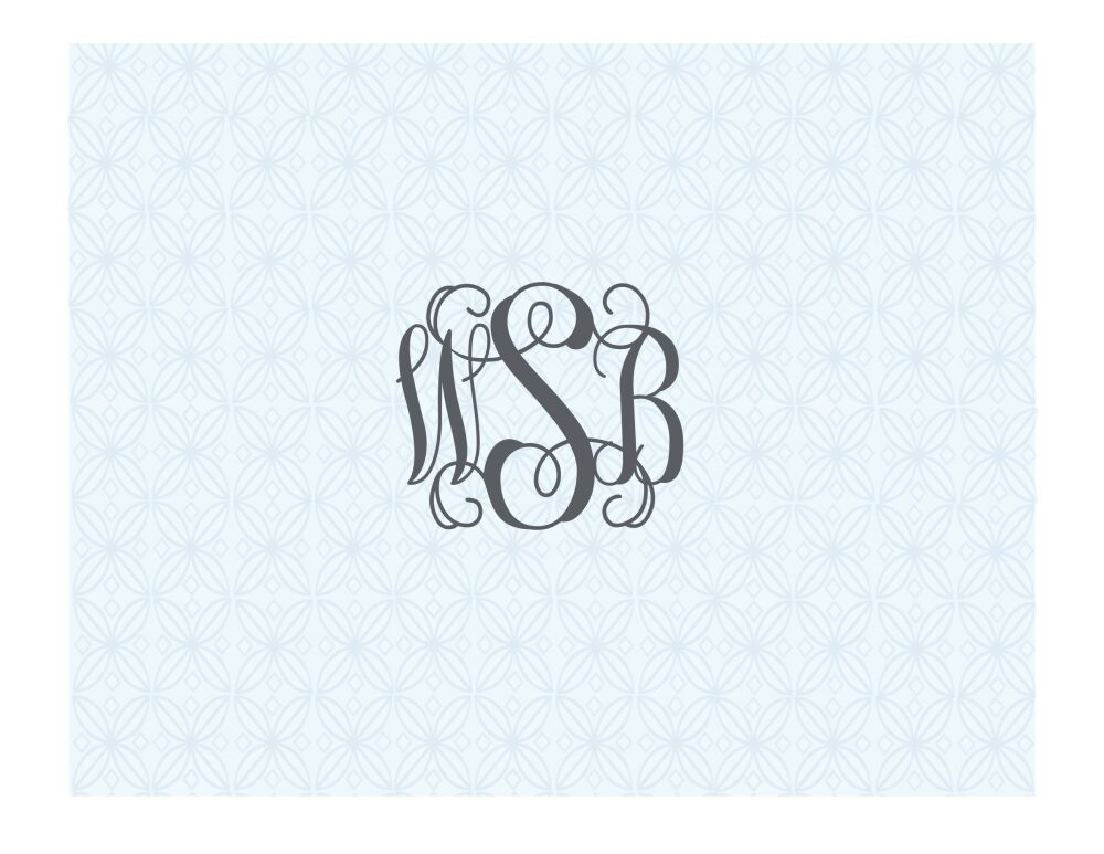 Light blue monogram notecard