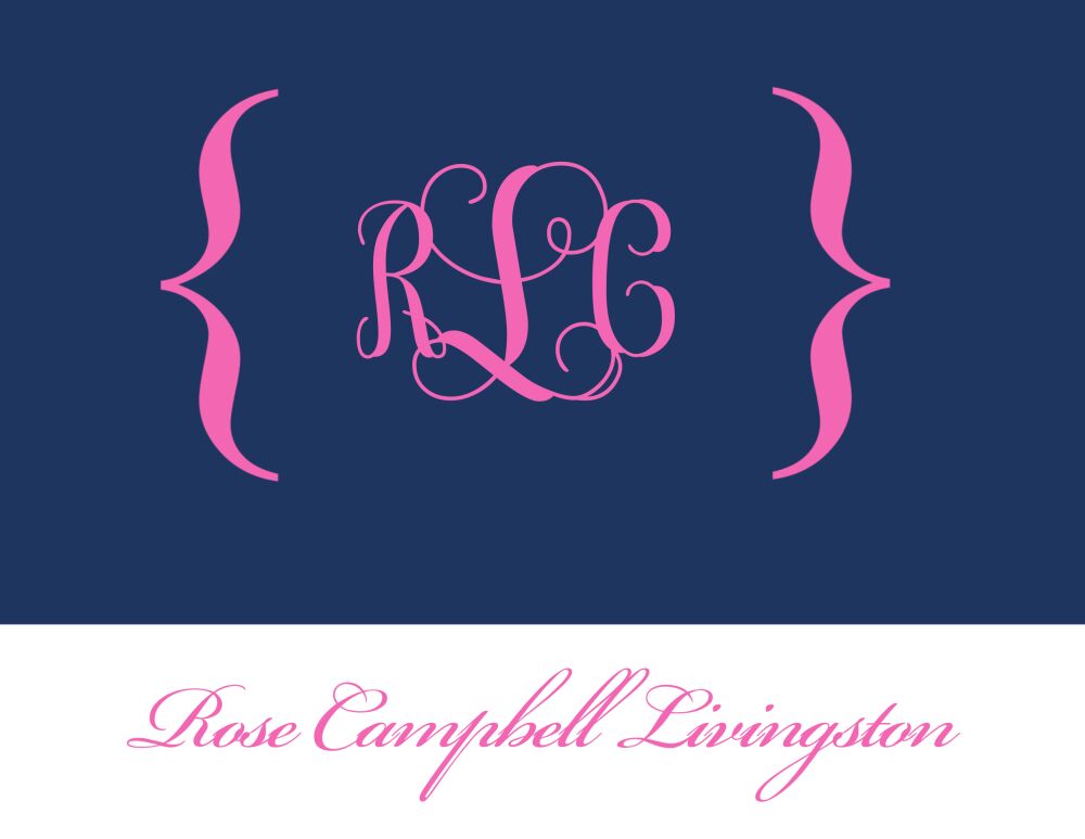 Navy and pink folded notecard