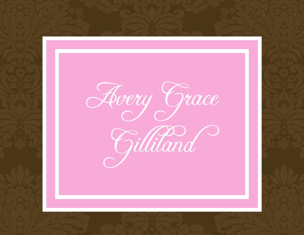 Brown and pink damask notecard