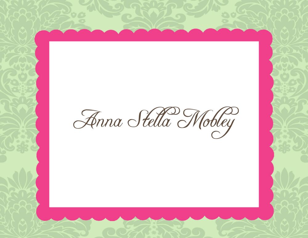 Elegant Green Damask Folded Notecard
