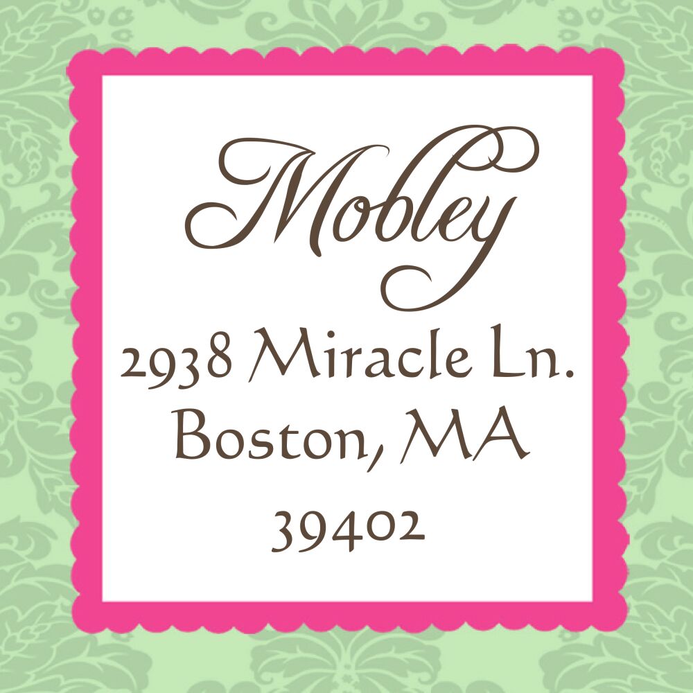 Elegant Green Damask Square Return Address Label