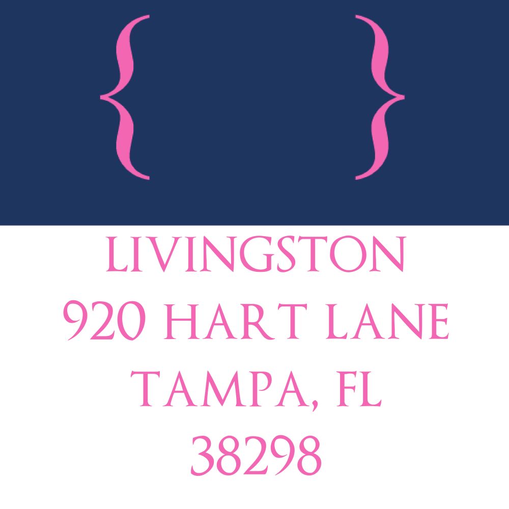 Navy and pink monogram square address label