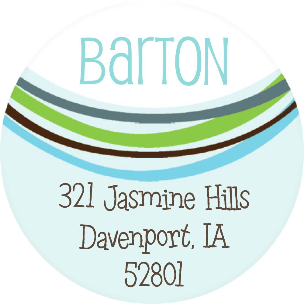 Blue Curved Bands Circle Return Address Label